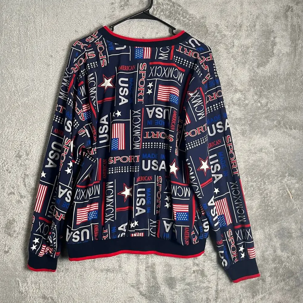 Vintage Tail Golf Pullover Patriotic USA Sport Print Retro Preppy‎ Size Medium